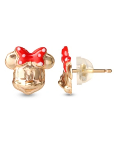 Disney Kids' Children's Minnie Mouse Bow Stud Earrings In 14k Gold In Yellow Gold