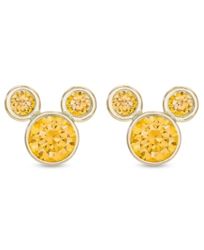 Disney Children's Cubic Zirconia Birthstone Mickey Mouse Stud Earrings In 14k Gold In November