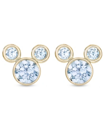 Disney Kids' Children's Cubic Zirconia Birthstone Mickey Mouse Stud Earrings In 14k Gold In March