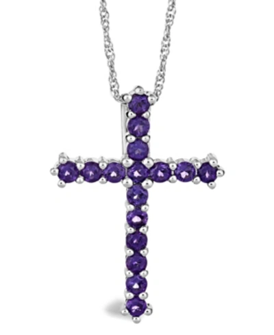 Macy's Amethyst (1-5/8 Ct. T.w.) Cross Pendant Necklace In Sterling Silver