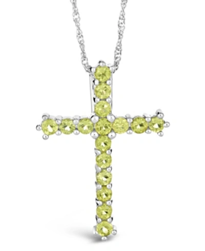 Macy's Gemstone Cross Pendant Necklace In Sterling Silver In Peridot