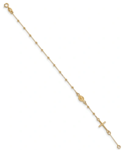 Macy's Cross & Rosary Link Bracelet In 14k Yellow Gold