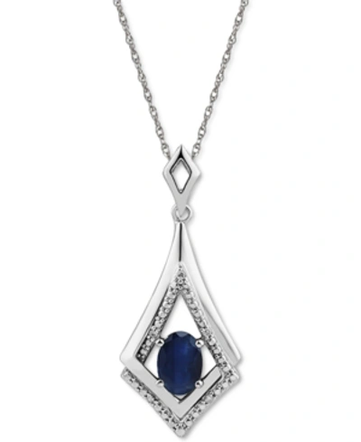 Macy's Blue Sapphire (1 Ct. T.w.) & Diamond Accent 18" Pendant Necklace In Sterling Silver (also In Emerald
