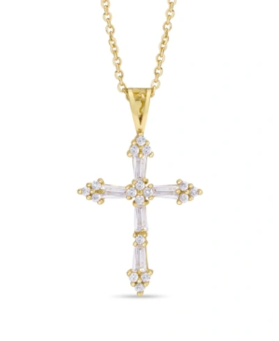 Macy's Cubic Zirconia Cross Pendant 18" Necklace In Silver Plate Or Gold Plate