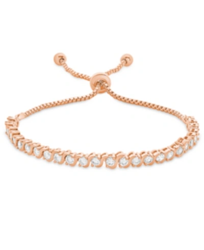 Macy's Cubic Zirconia "s" Link Bolo Adjustable Bracelet In Rose Gold Plate In Silver