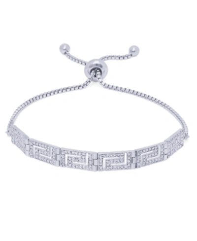 Macy's Diamond Accent Greek Key Adjustable Silver Plate Or Gold Plate Bracelet