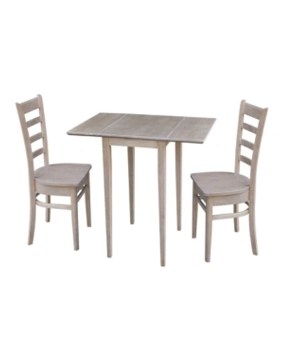 International Concepts Small Drop Leaf Table With Two Chairs In Light Grey