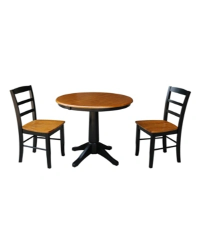 International Concepts 36" Round Extension Dining Table With 2 Madrid Chairs In Brown