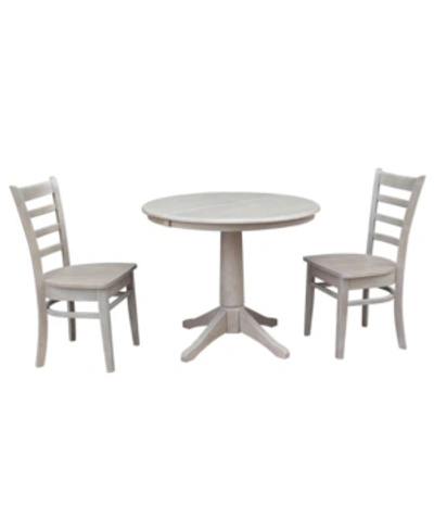 International Concepts 36" Round Extension Dining Table With 2 Emily Chairs In Gray
