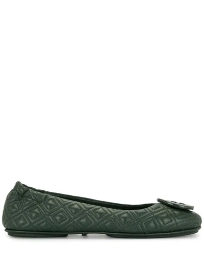 Tory Burch Minnie Quilted Leather Ballerina Shoes In Green