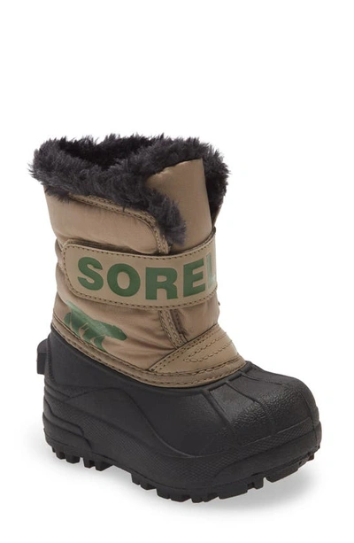 Sorel Kids' Snow Commander Insulated Waterproof Boot In Khaki