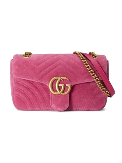 Gucci Gg Marmont Small Quilted Velvet Cross-body Bag In Pink