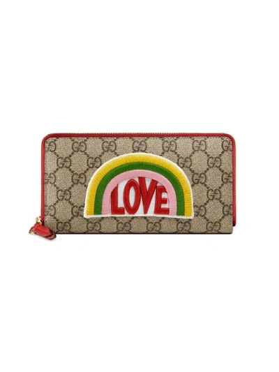 Gucci Rainbow Soft Gg Supreme Zip Around Wallet In Taupe