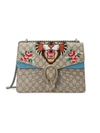 Gucci Dionysus Medium Appliquéd Printed Coated-canvas And Suede Shoulder Bag In Beige Multi