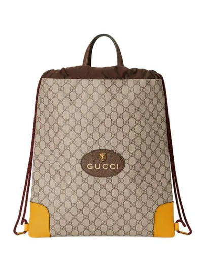 Gucci Gg Supreme Drawstring Backpack In Beige