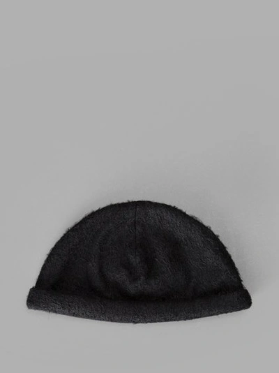 Ilariusss Black Dual-texture Beanie In Black Wool And Hairy Wool