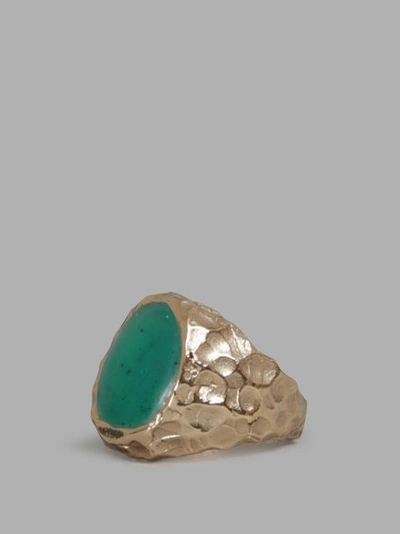 Voodoo Jewels Gold Sigillum Ring With Green Stone In Uneven Ring