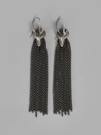 Ugo Cacciatori Silver Jail Chains & Wolf Earrings In Long Silver Chains