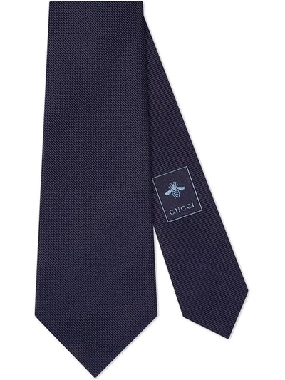 Gucci Embroidered Underknot Silk Tie In 4000 Blue