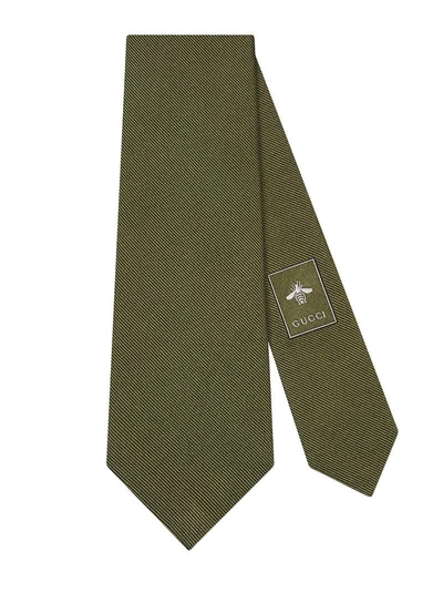 Gucci Embroidered Underknot Silk Tie In Olive