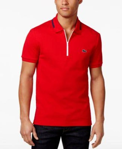 Lacoste Men&#039;s Slim Fit Polo With Zip Pocket, Made In France In  Red/ship-white | ModeSens