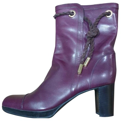 Pre-owned Sergio Rossi Leather Ankle Boots In Purple