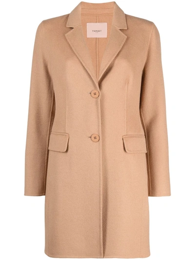 Twinset Single-breasted Mid-length Coat In Neutrals