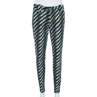 Pre-owned Kenzo Blue Denim Zigzag Print Skinny Jeans L