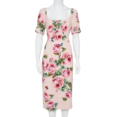 Pre-owned Dolce & Gabbana Pink Floral Printed Crepe Sheath Dress L