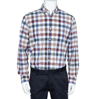 Pre-owned Balmain Paris Multicolor Gingham Checked Cotton Button Down Shirt L