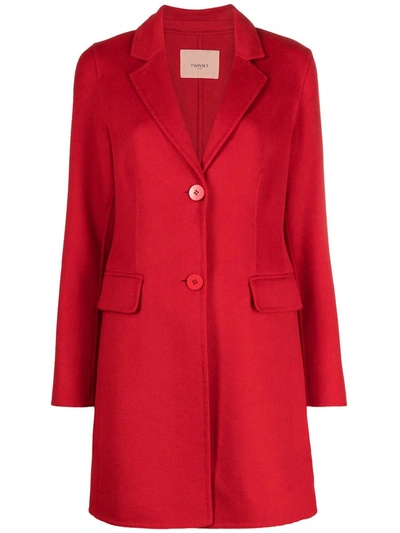Twinset Single-breasted Mid-length Coat In Red
