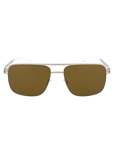Mykita Wilder Sunglasses In 470 Matte Silver | Raw Brown Solid