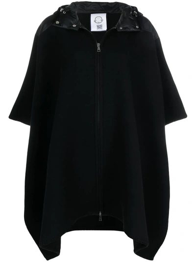 Moncler Women's Mantella Shell-trimmed Wool Hooded Cape Jacket In Black