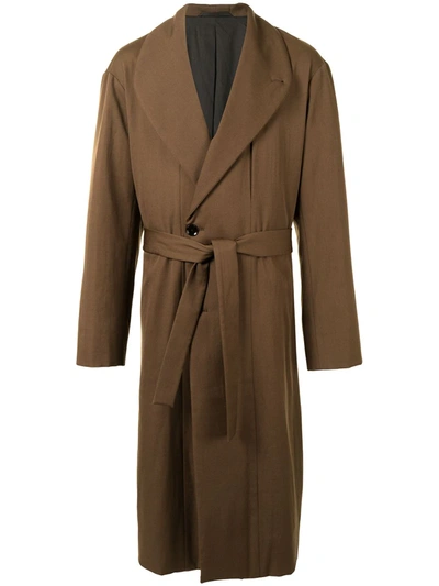 Lemaire Cotton Belted Trench Coat In Brown