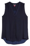 Vince Camuto Rumpled Satin Blouse In Night Navy