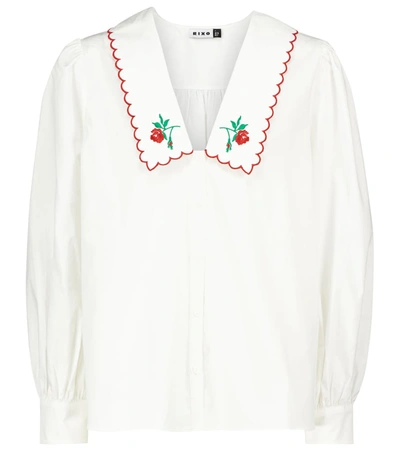 Rixo London Lila Embroidered Cotton-poplin Blouse In White
