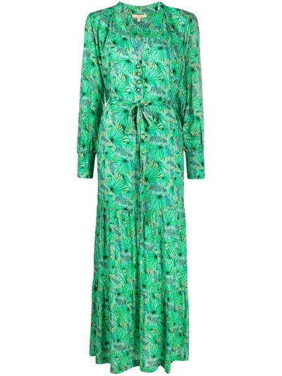 Melissa Odabash Sonja Belted Tiered Printed Woven Maxi Dress In Green