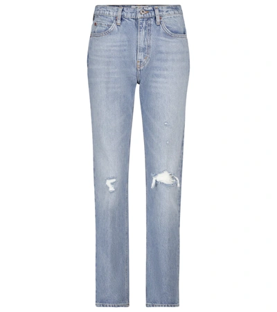 Re/done '70s High Waist Distressed Straight Leg Jeans In Light Blue