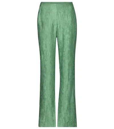Nanushka Tabbie Metallic Plissé-crepe Straight-leg Pants In Green