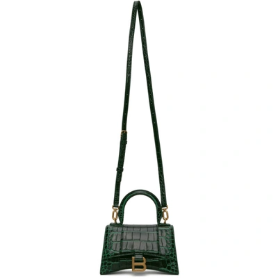 Balenciaga Green Croc Xs Hourglass Bag In 3011 Forest Green