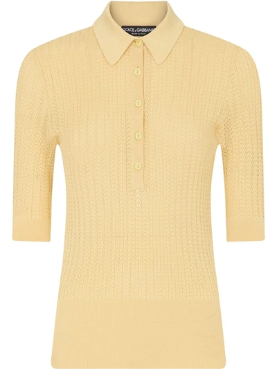 Dolce & Gabbana Lace Stitch Polo Shirt In Yellow