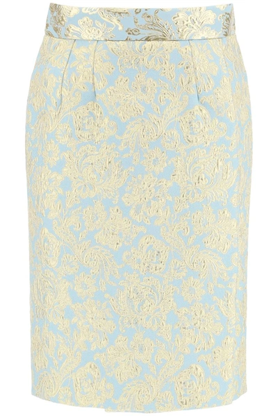 Dolce & Gabbana Midi Skirt Jacquard Lame In Light Blue,gold