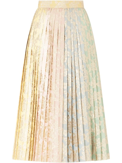 Dolce & Gabbana Colorblock Floral Jacquard Pleat Midi Skirt In Multicolour