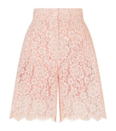 Dolce & Gabbana High-waisted Lace Shorts In Pink
