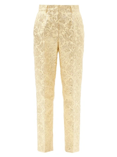 Dolce & Gabbana Floral Jacquard Straight Leg Crop Pants In Pink Gold