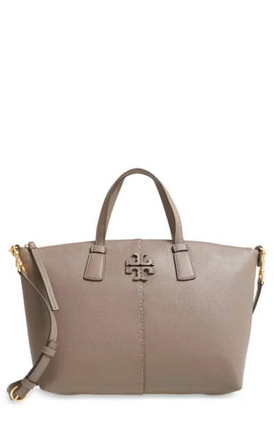 Tory Burch Mcgraw Leather Satchel In Silver Maple