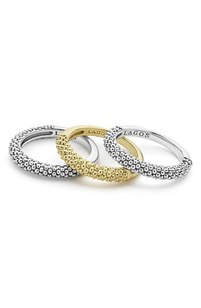 Lagos Caviar Set Of 3 Stacking Rings In Silver