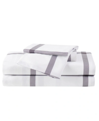 Truly Soft Twin Xl 4 Pc Sheet Set Bedding In Windowpane White,charcoal Grey