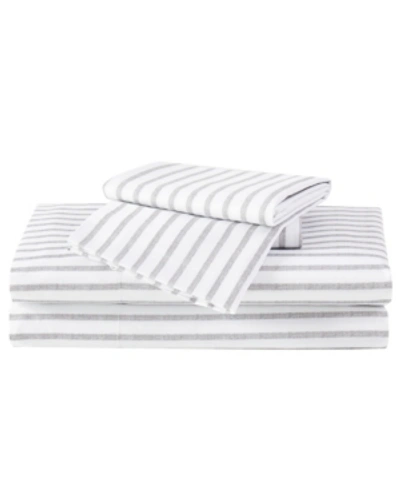 Truly Soft Full 4 Pc Sheet Set Bedding In Pinstripe White,grey