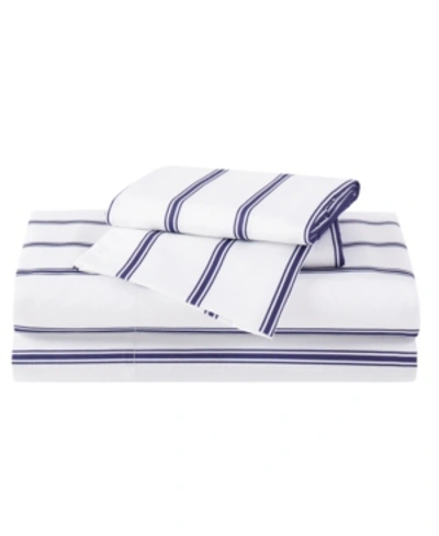 Truly Soft Queen 4 Pc Sheet Set Bedding In Ticking Stripe White,navy